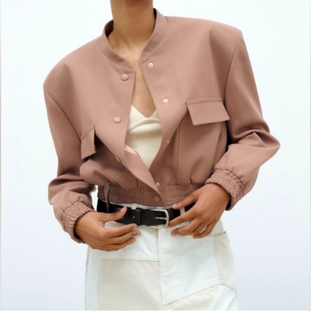 Zara Cropped Bomber Jacket - sculpted shoulder
